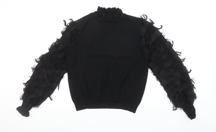 New Look Women’s Black Ruffle High Neck Puff Sleeve Jumper Size M