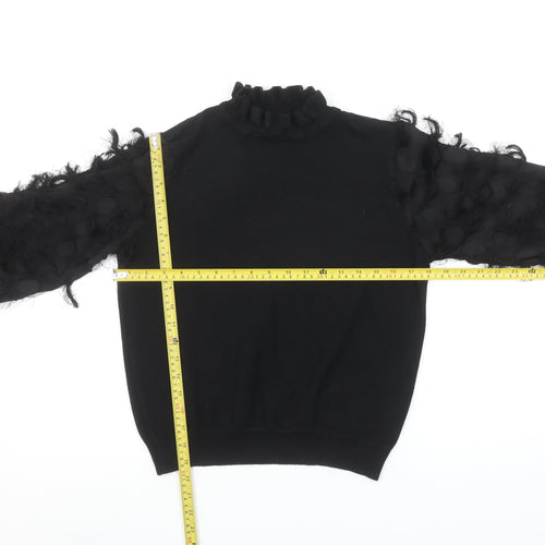 New Look Women’s Black Ruffle High Neck Puff Sleeve Jumper Size M