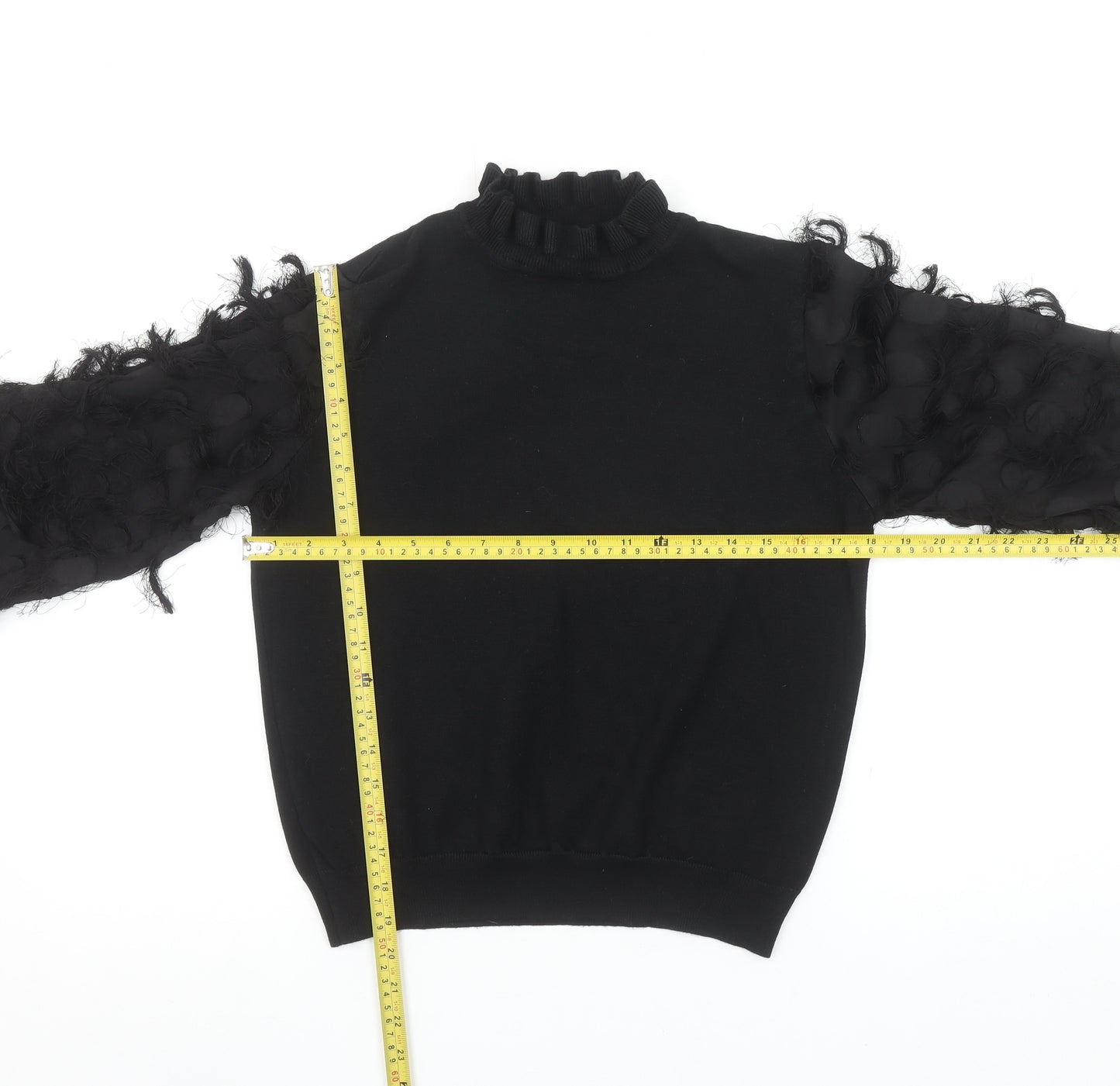 New Look Women’s Black Ruffle High Neck Puff Sleeve Jumper Size M