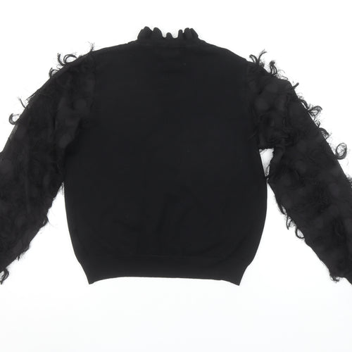New Look Women’s Black Ruffle High Neck Puff Sleeve Jumper Size M