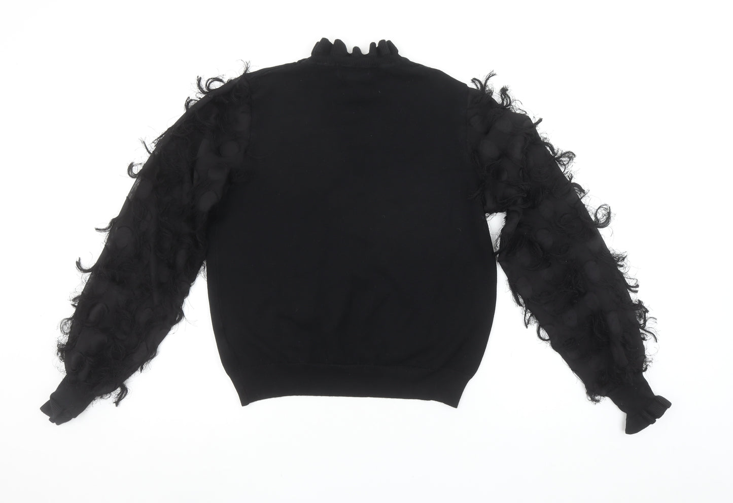 New Look Women’s Black Ruffle High Neck Puff Sleeve Jumper Size M