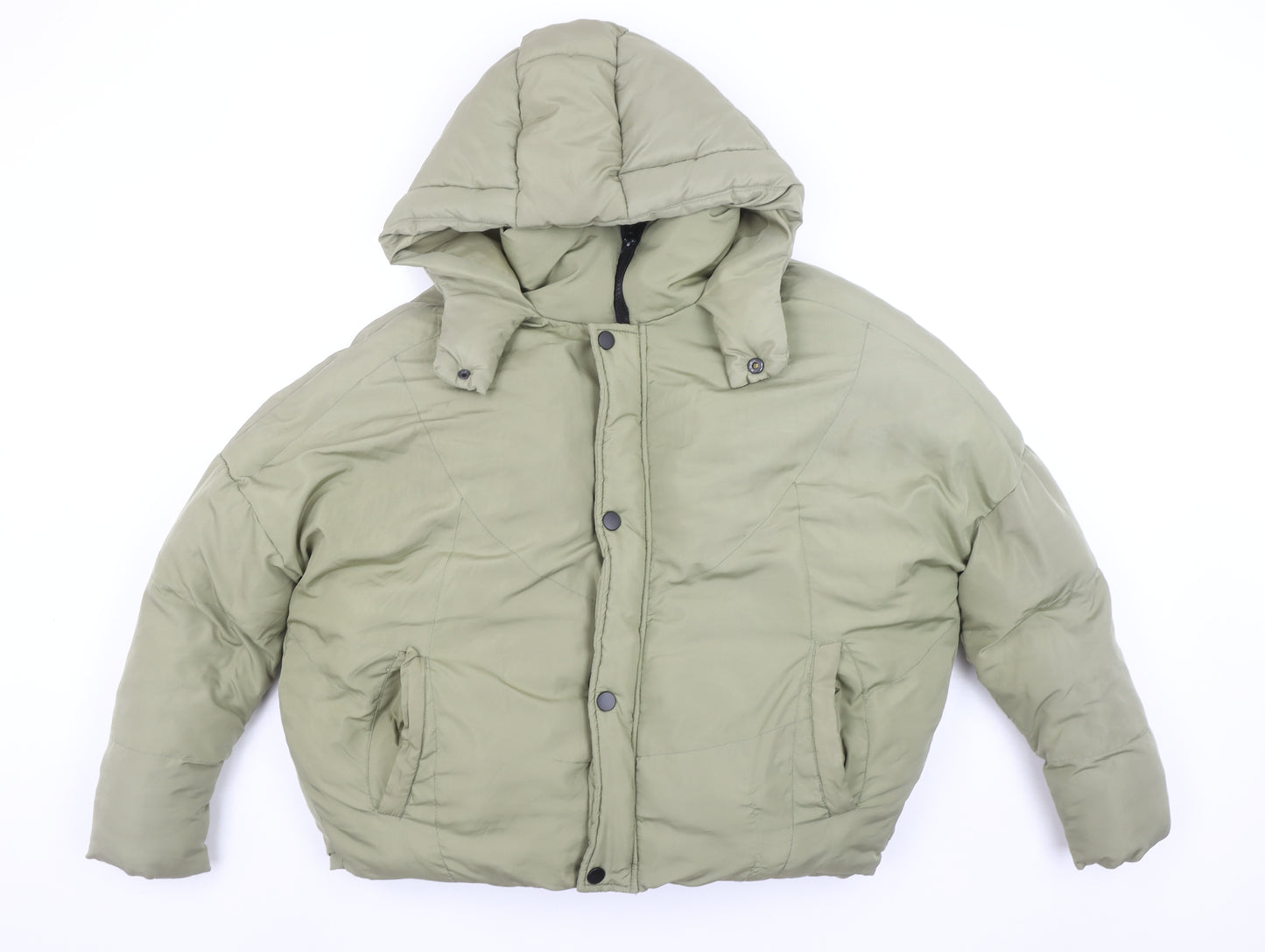 PrettyLittleThing Women's Green Size 6 Hooded Puffer Jacket