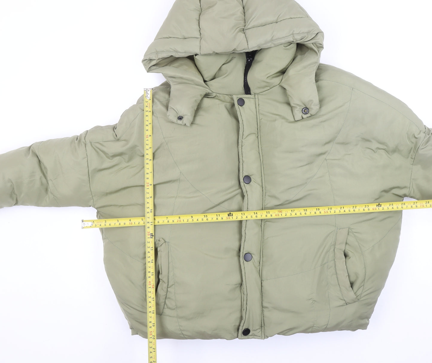 PrettyLittleThing Women's Green Size 6 Hooded Puffer Jacket