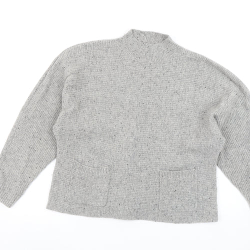 White Stuff Women’s Grey Wool Blend High Neck Chunky Knit Jumper Size 14