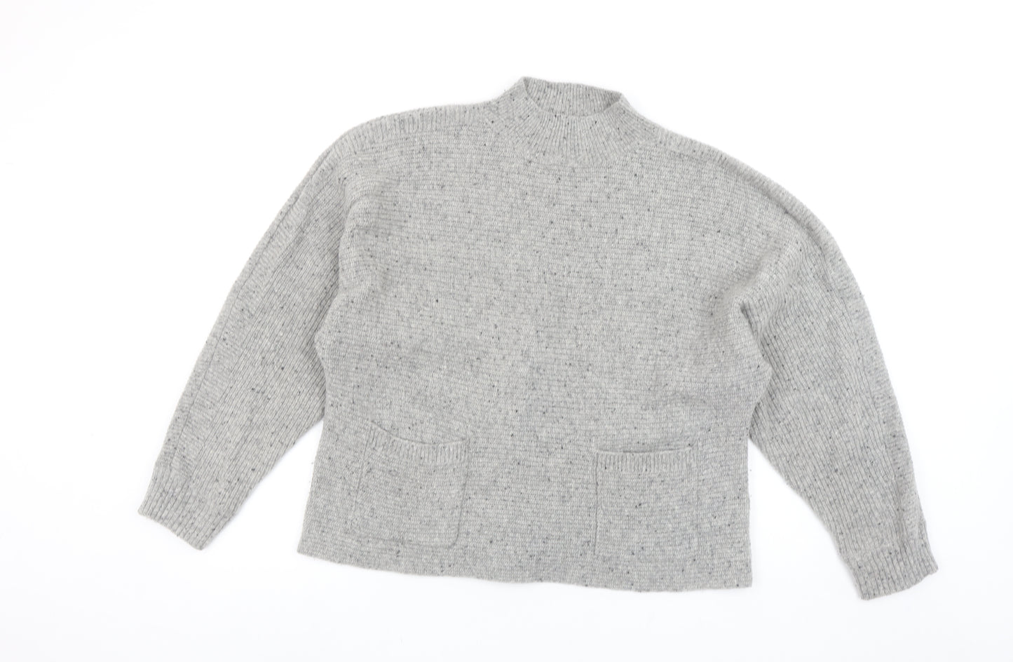 White Stuff Women’s Grey Wool Blend High Neck Chunky Knit Jumper Size 14