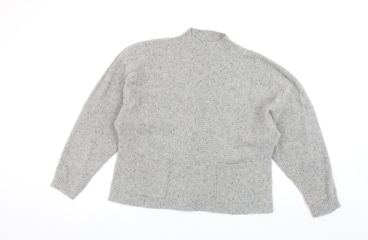 White Stuff Women’s Grey Wool Blend High Neck Chunky Knit Jumper Size 14