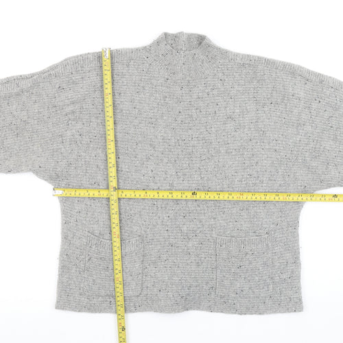 White Stuff Women’s Grey Wool Blend High Neck Chunky Knit Jumper Size 14