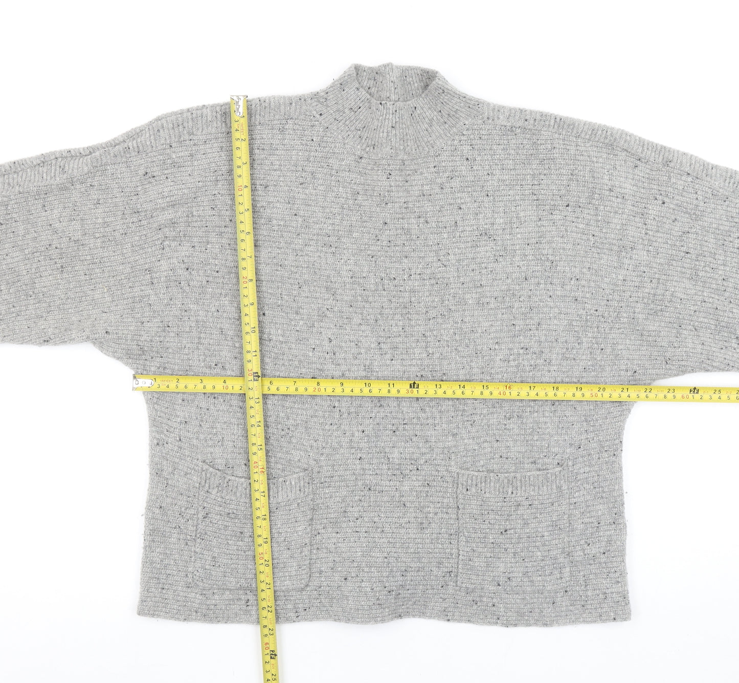 White Stuff Women’s Grey Wool Blend High Neck Chunky Knit Jumper Size 14