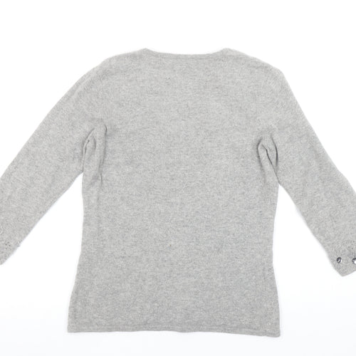 CC Women Grey Angora Cashmere Blend V-Neck Long Sleeve Jumper S