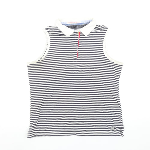 Marks and Spencer Per Una Women's Blue Striped Sleeveless Cotton Polo Top Size 14
