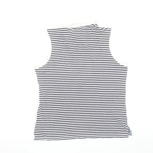 Marks and Spencer Per Una Women's Blue Striped Sleeveless Cotton Polo Top Size 14