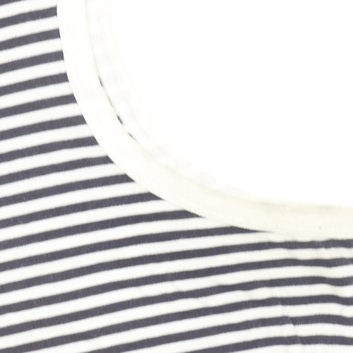 Marks and Spencer Per Una Women's Blue Striped Sleeveless Cotton Polo Top Size 14