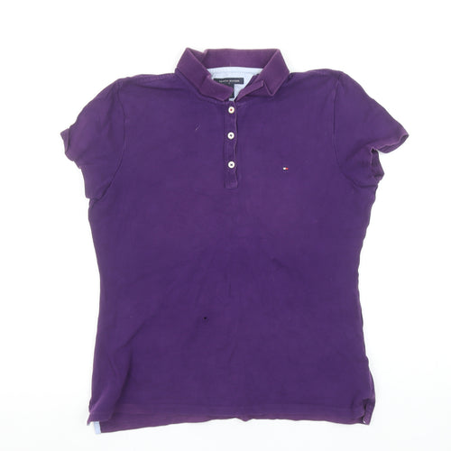 Tommy Hilfiger Women's Purple Cotton Polo Shirt L Short Sleeve Casual