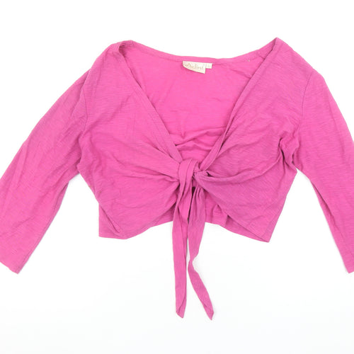 Adini Women’s Pink Wrap 3/4 Sleeve Cotton Cropped Blouse L