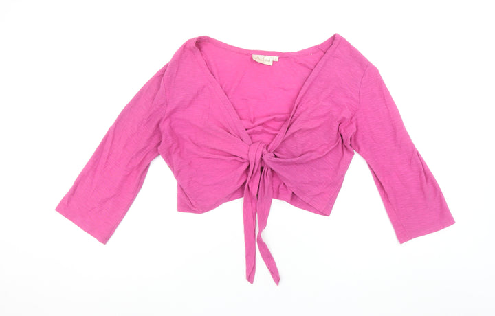 Adini Women’s Pink Wrap 3/4 Sleeve Cotton Cropped Blouse L