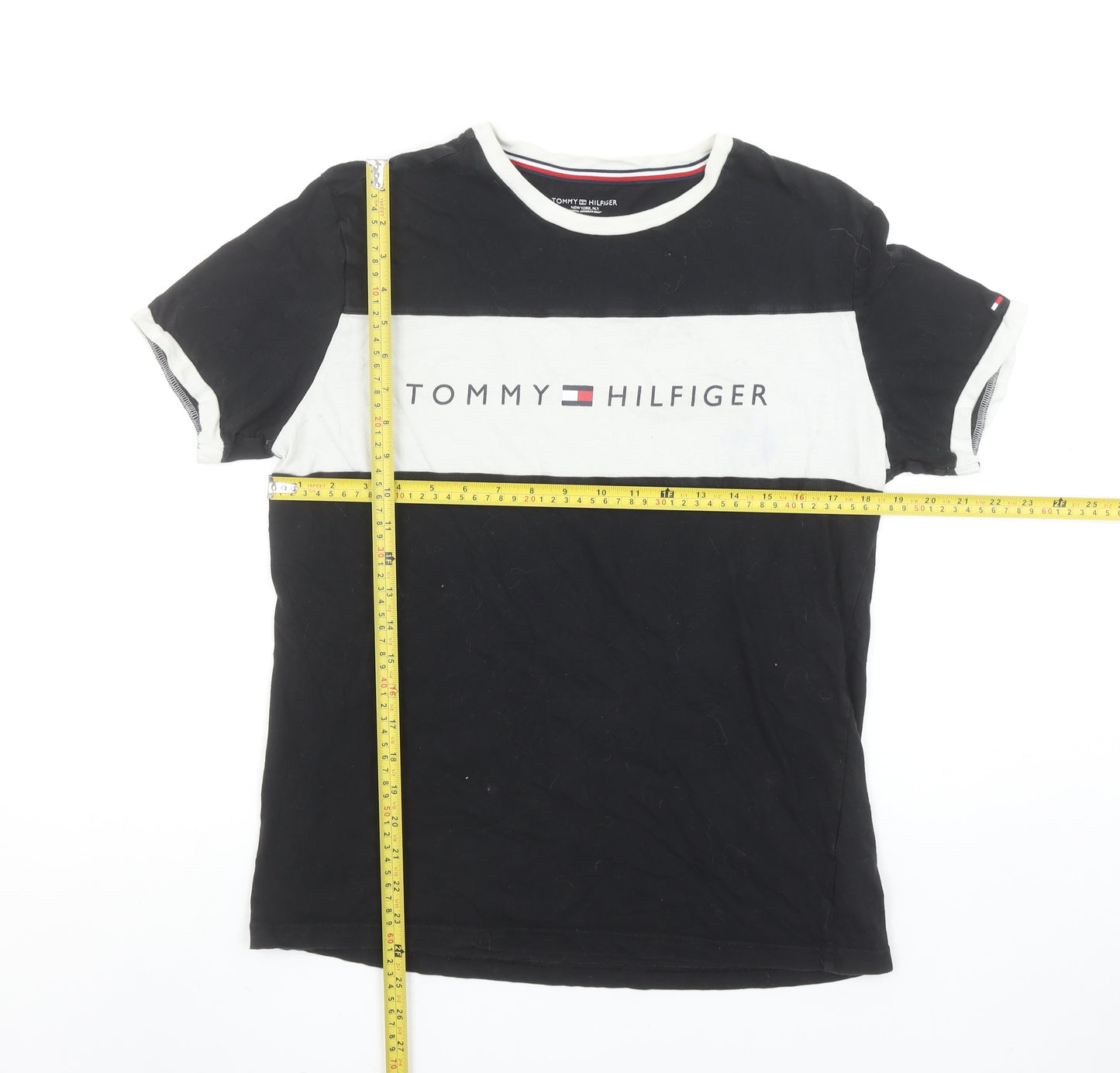 Tommy Hilfiger Men's Black Colourblock Logo Cotton T-Shirt M