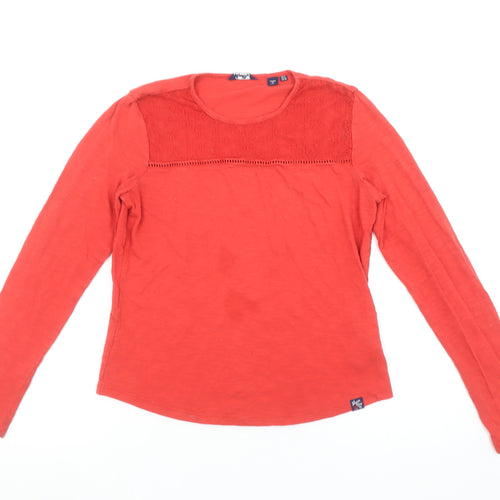 Superdry Women's Red Long Sleeve Cotton Crochet T-Shirt UK 8
