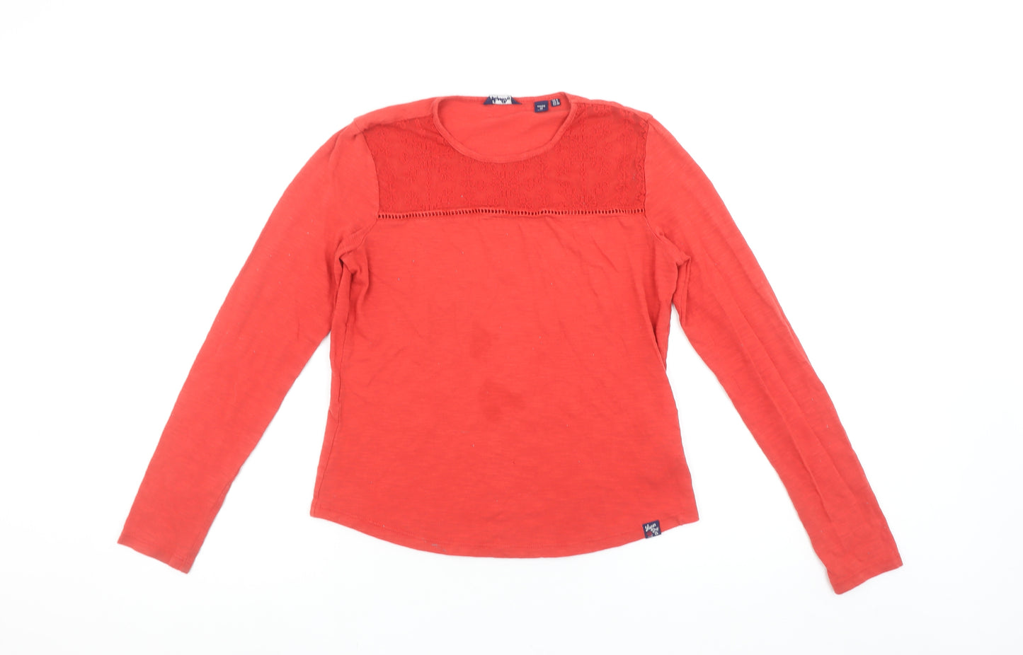 Superdry Women's Red Long Sleeve Cotton Crochet T-Shirt UK 8