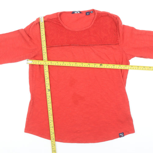 Superdry Women's Red Long Sleeve Cotton Crochet T-Shirt UK 8