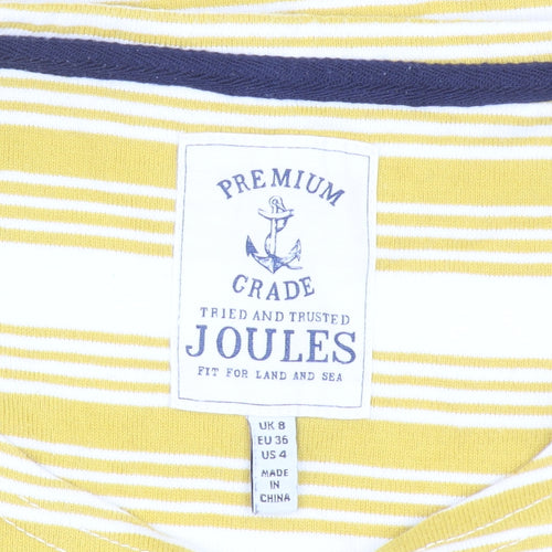 Joules Women's Yellow Striped Long Sleeve Cotton T-Shirt UK 8