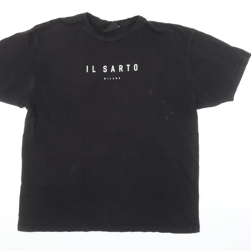 Il Sarto Men's Black Cotton Crew Neck Short Sleeve T-Shirt M