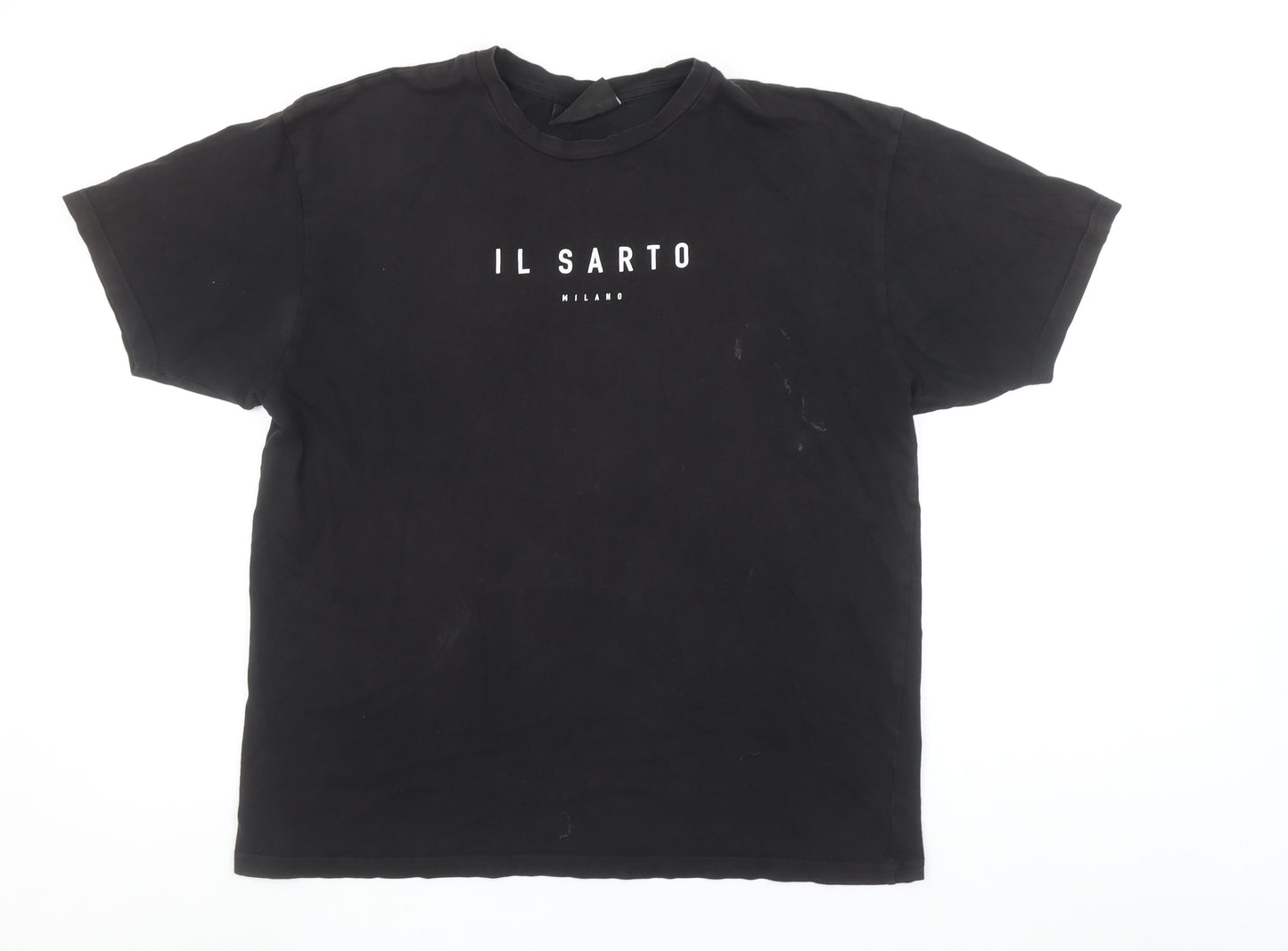 Il Sarto Men's Black Cotton Crew Neck Short Sleeve T-Shirt M