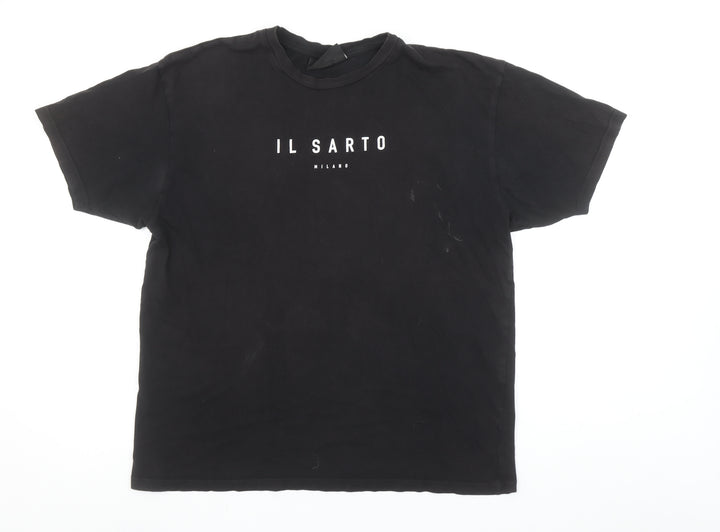 Il Sarto Men's Black Cotton Crew Neck Short Sleeve T-Shirt M