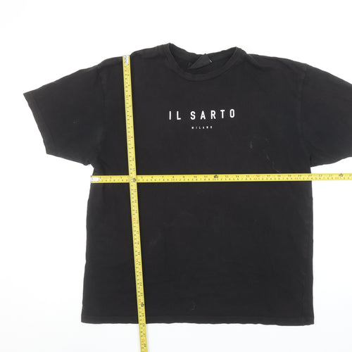 Il Sarto Men's Black Cotton Crew Neck Short Sleeve T-Shirt M