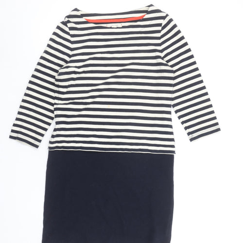 White Stuff Women Blue Striped Shift Dress Size 8 3/4 Sleeve Casual