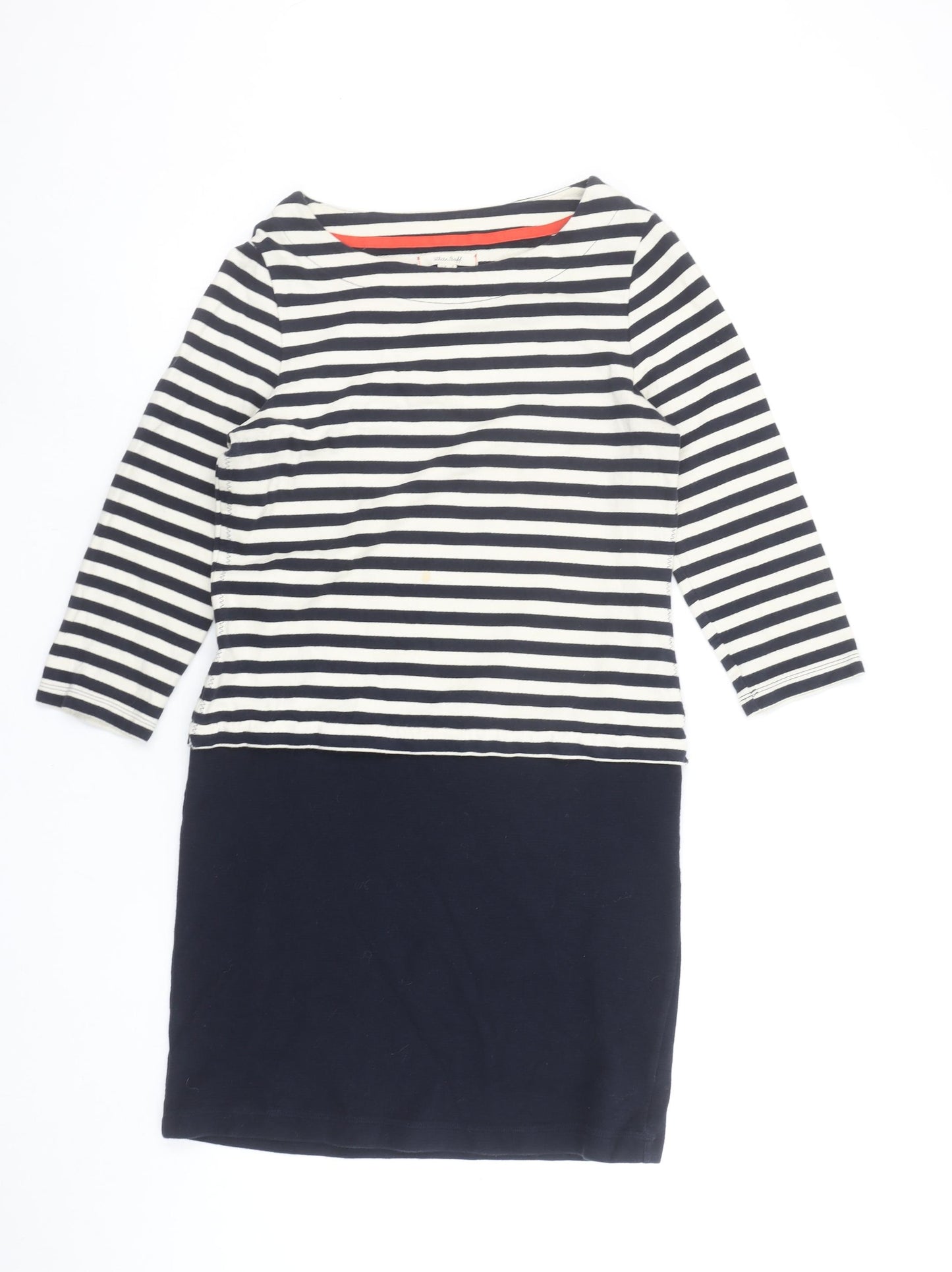 White Stuff Women Blue Striped Shift Dress Size 8 3/4 Sleeve Casual