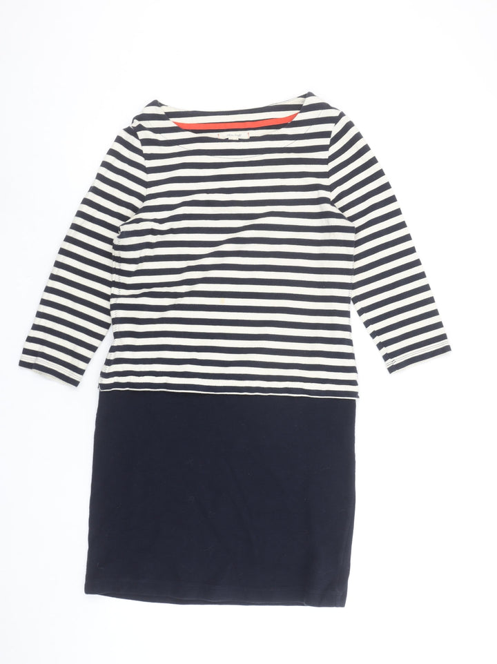 White Stuff Women Blue Striped Shift Dress Size 8 3/4 Sleeve Casual