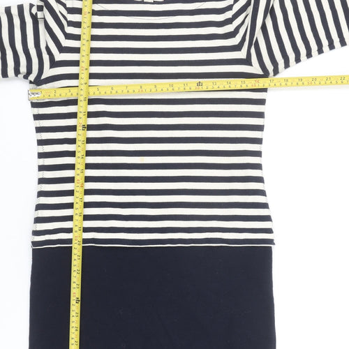 White Stuff Women Blue Striped Shift Dress Size 8 3/4 Sleeve Casual