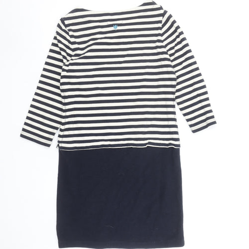 White Stuff Women Blue Striped Shift Dress Size 8 3/4 Sleeve Casual