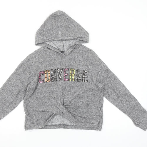 Converse Girls Grey Pullover Hoodie S 8-10 Years Logo Knit