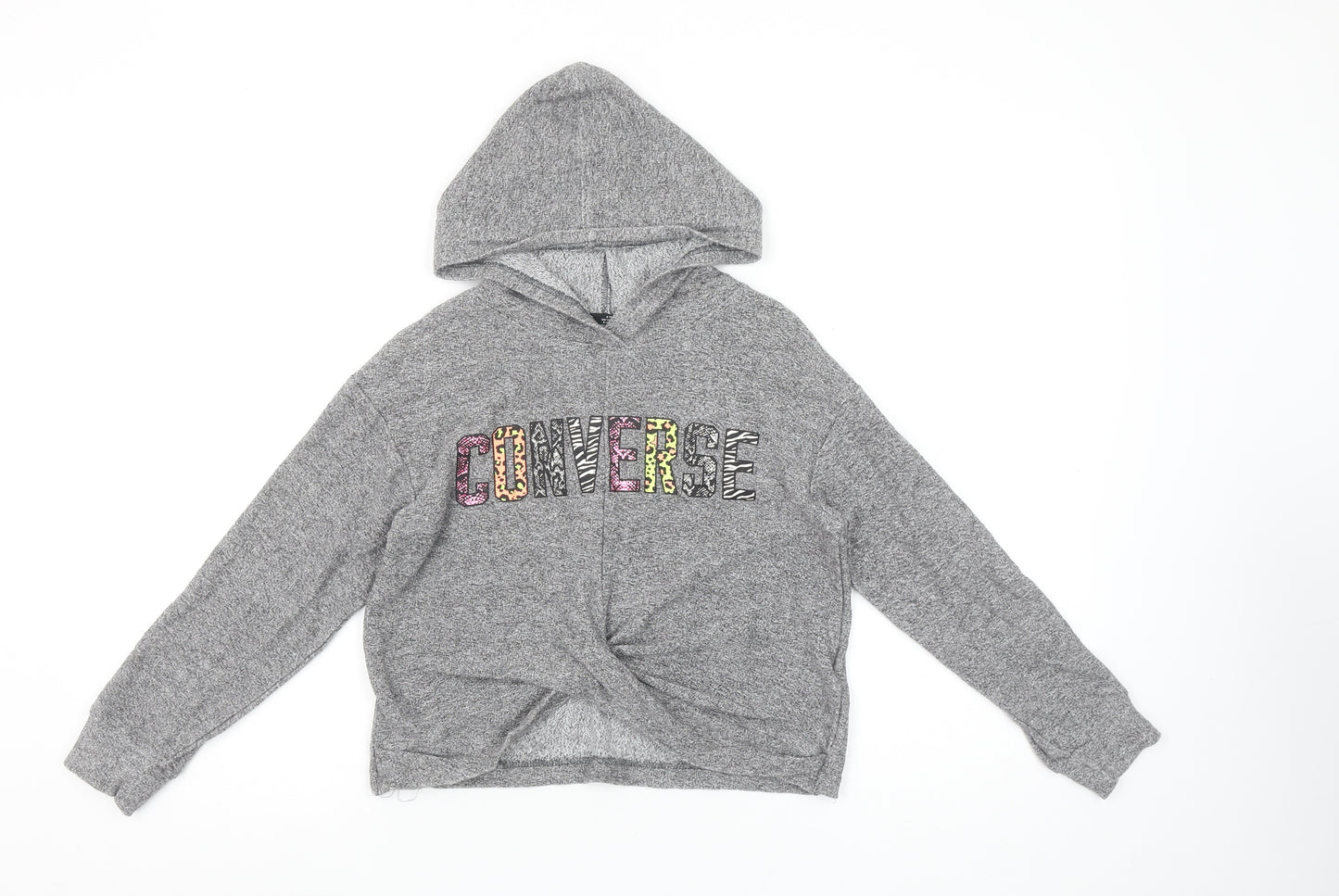 Converse Girls Grey Pullover Hoodie S 8-10 Years Logo Knit