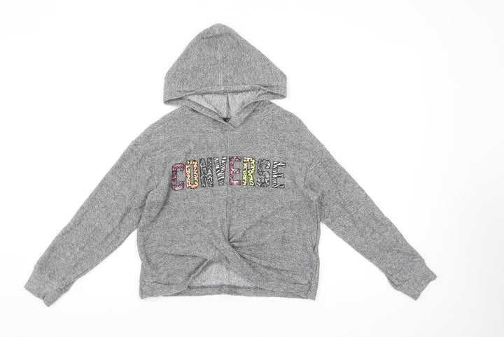 Converse Girls Grey Pullover Hoodie S 8-10 Years Logo Knit