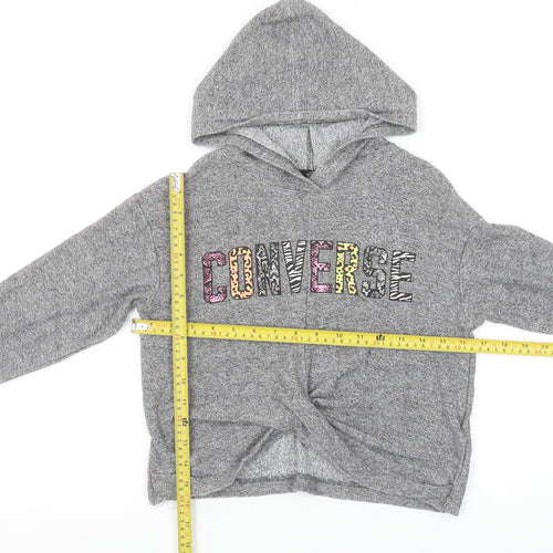 Converse Girls Grey Pullover Hoodie S 8-10 Years Logo Knit