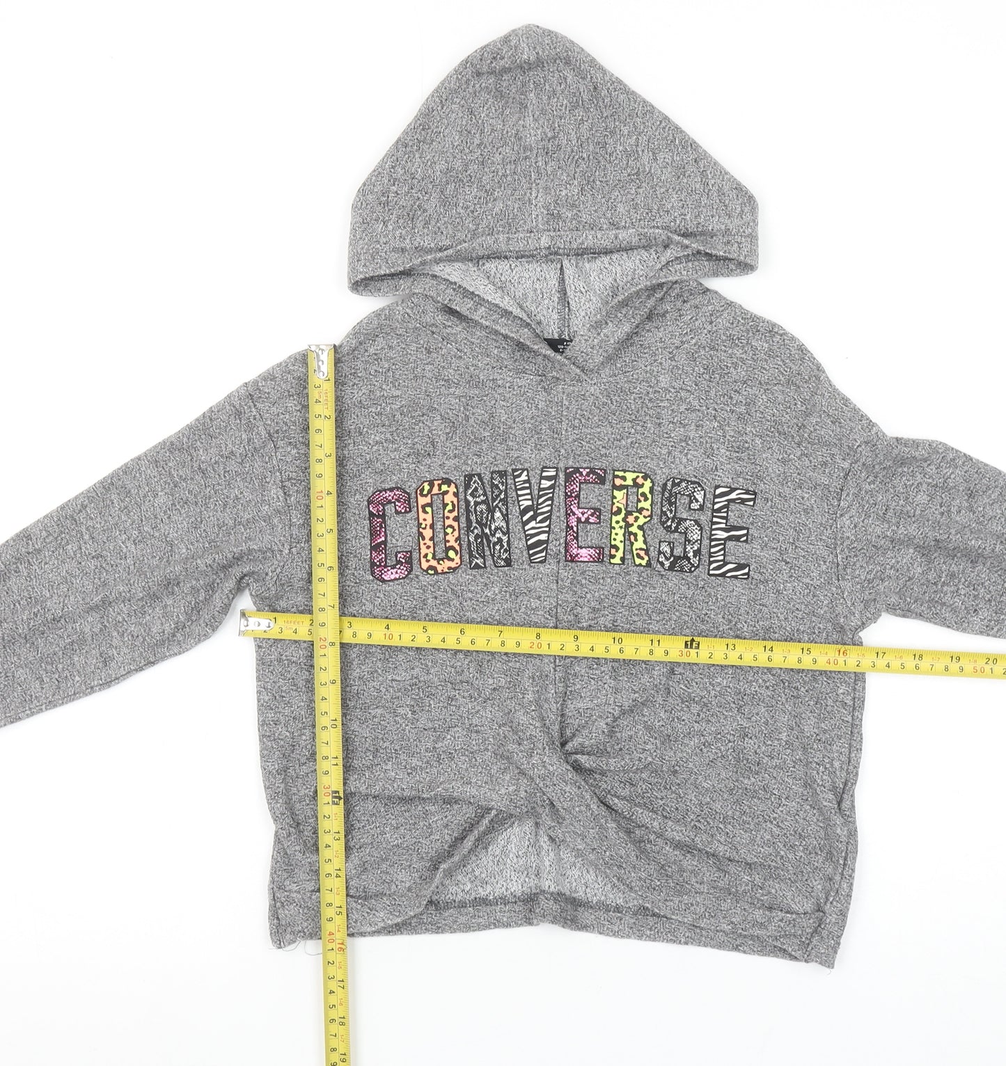 Converse Girls Grey Pullover Hoodie S 8-10 Years Logo Knit