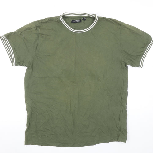 Brave Soul Men’s Green Crew Neck Short Sleeve Cotton T-Shirt Size L