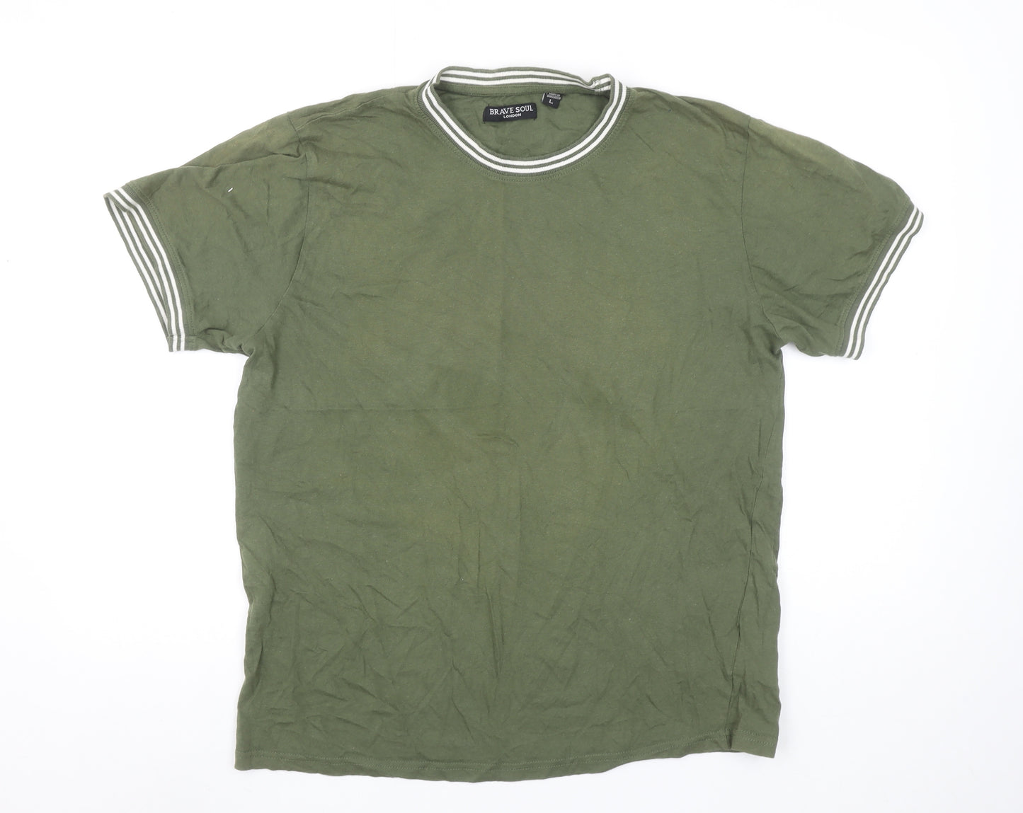 Brave Soul Men’s Green Crew Neck Short Sleeve Cotton T-Shirt Size L