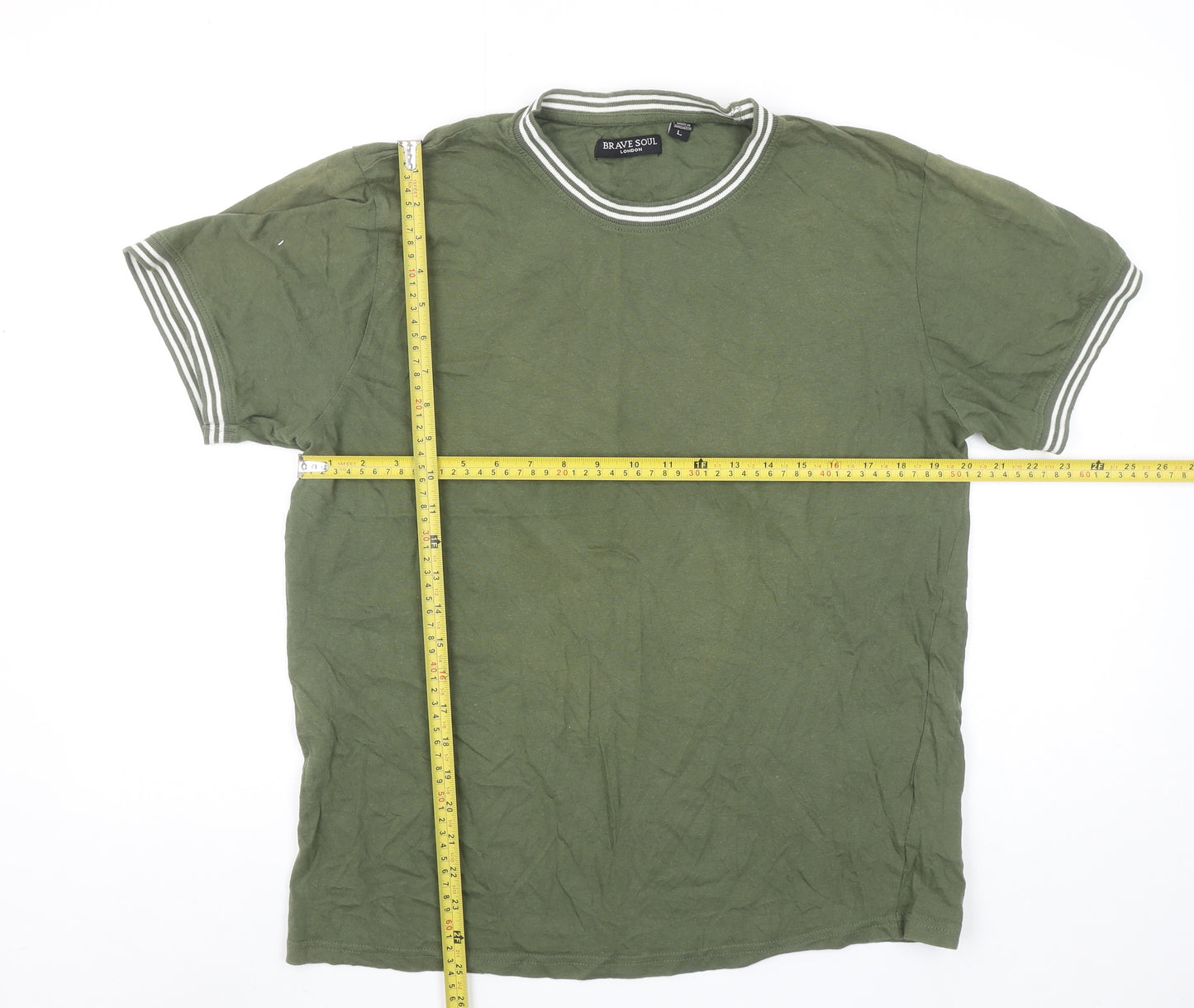 Brave Soul Men’s Green Crew Neck Short Sleeve Cotton T-Shirt Size L