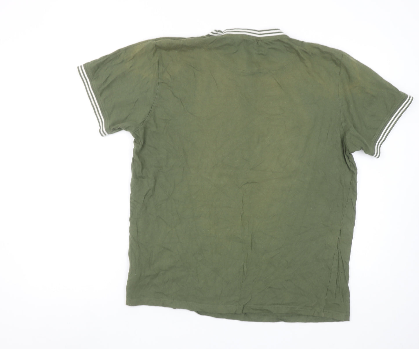 Brave Soul Men’s Green Crew Neck Short Sleeve Cotton T-Shirt Size L