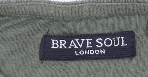 Brave Soul Men’s Green Crew Neck Short Sleeve Cotton T-Shirt Size L