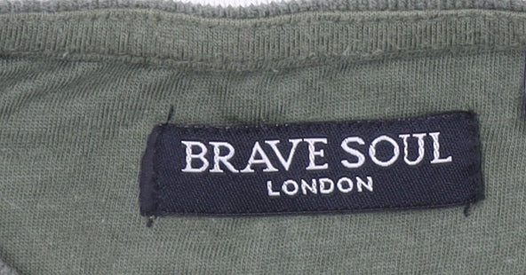 Brave Soul Men’s Green Crew Neck Short Sleeve Cotton T-Shirt Size L