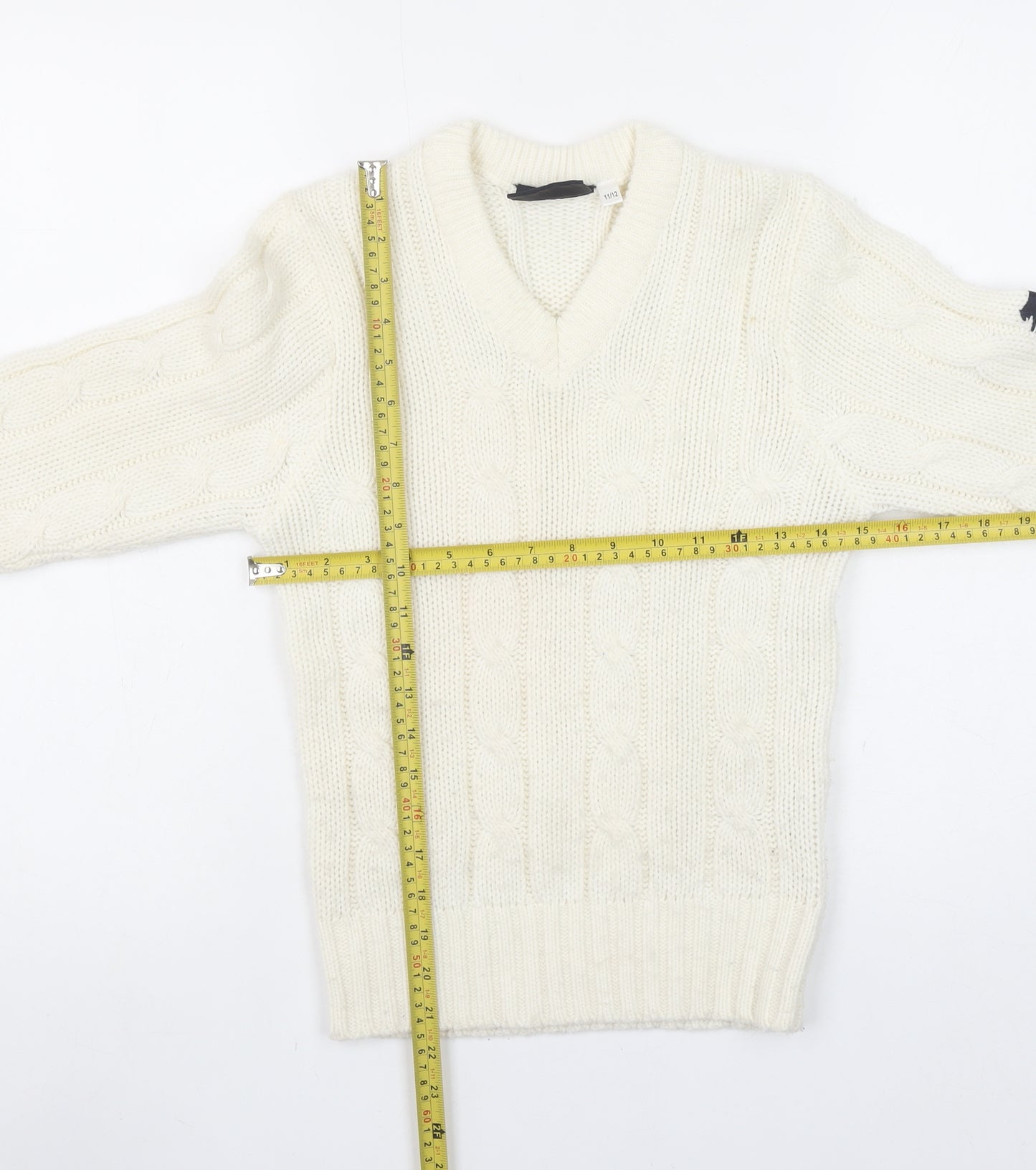 Slazenger Girls Ivory Cable Knit Pullover Jumper Size 11-12 Years Acrylic