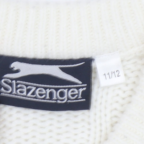 Slazenger Girls Ivory Cable Knit Pullover Jumper Size 11-12 Years Acrylic