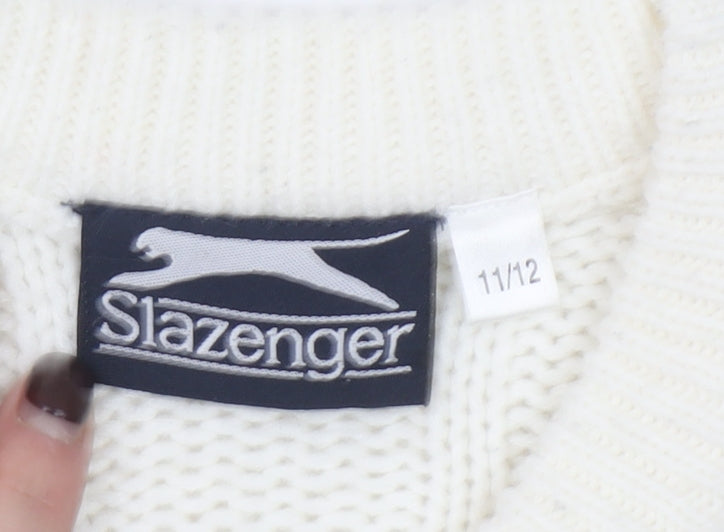 Slazenger Girls Ivory Cable Knit Pullover Jumper Size 11-12 Years Acrylic