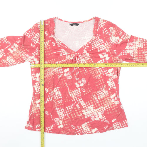 M&Co Womens Pink Geometric V-Neck 3/4 Sleeve Jersey T-Shirt Size 14
