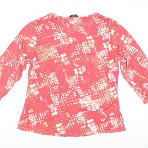 M&Co Womens Pink Geometric V-Neck 3/4 Sleeve Jersey T-Shirt Size 14
