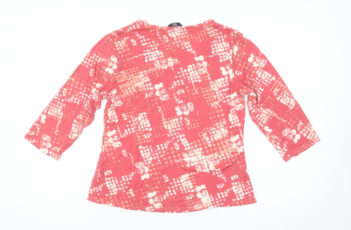 M&Co Womens Pink Geometric V-Neck 3/4 Sleeve Jersey T-Shirt Size 14